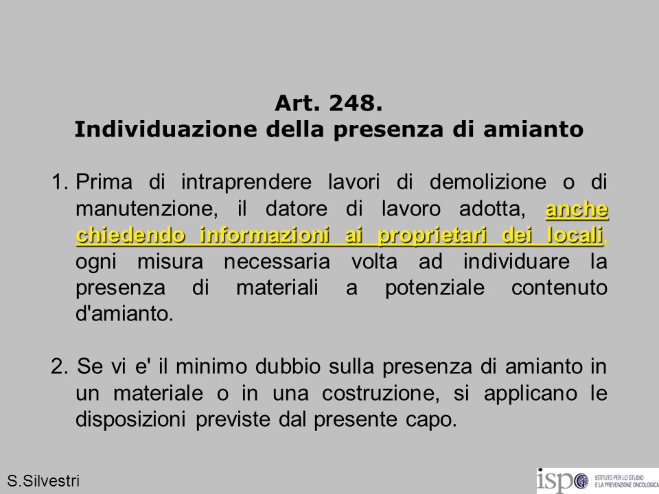 Dlgs Del Amianto Capo Iii Titolo Ix Capo Iii Titolo Ix